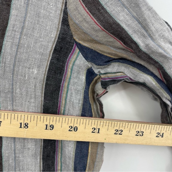 Uncle Frank striped tunic with tied sleeves gray blue brown Sz L - Picture 5 of 7